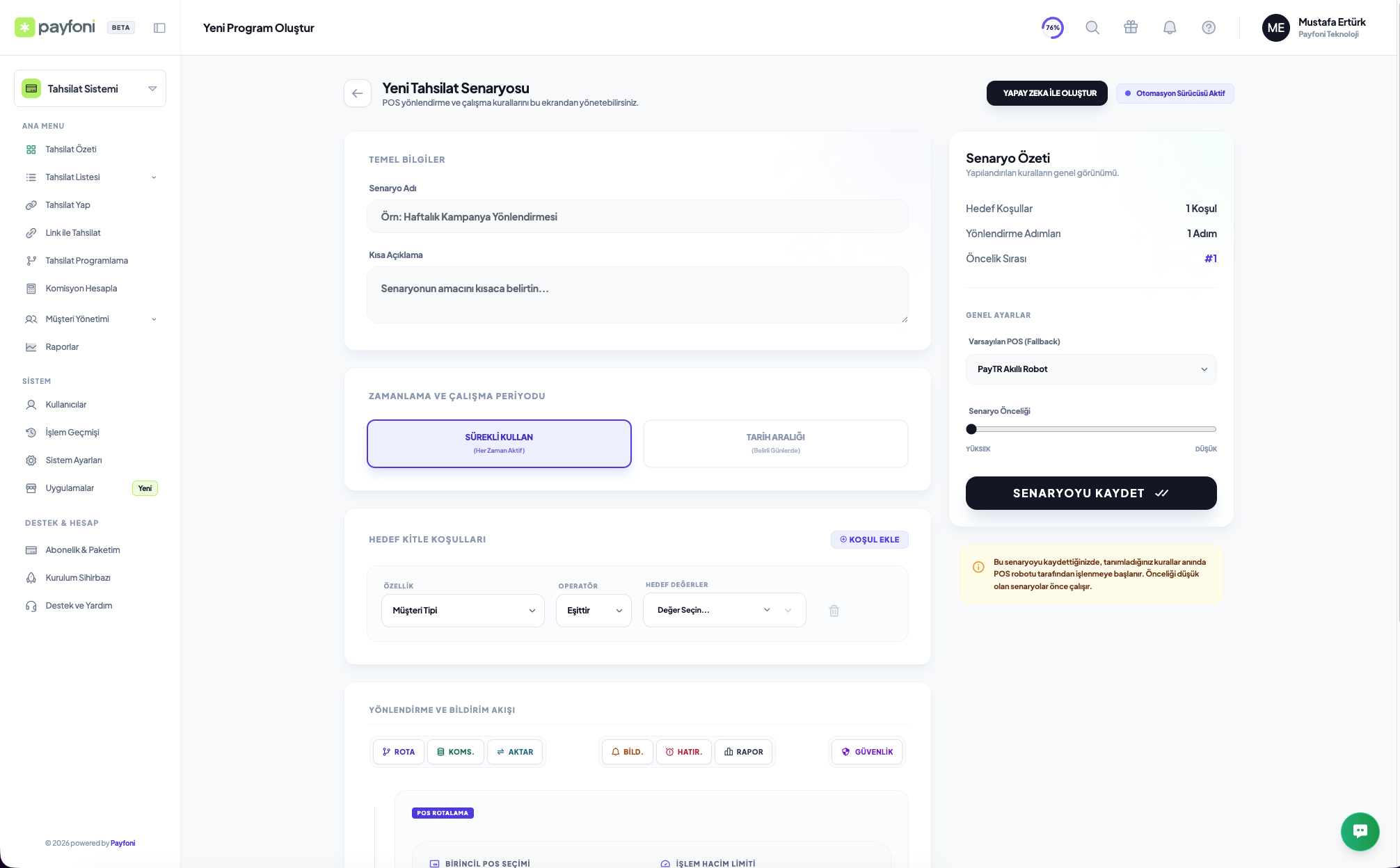 🚀  Yeni Tahsilat Senaryosu Oluşturma Özelliği Yayında